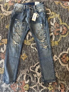 MNML Men's Distressed Blue Slim Jeans
